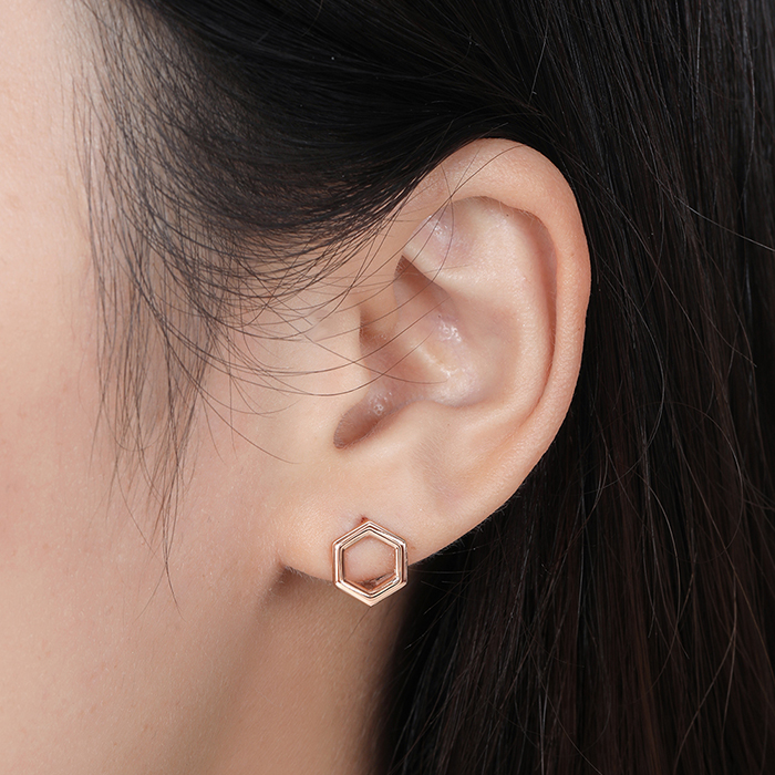 14K 18K 비쥬팝 헥사곤 원터치 귀걸이 16804,14K,18K,jewelry